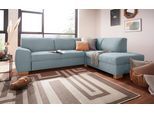 Ecksofa DOMO COLLECTION "Incanto kubische Formensprache, komfortabel, L-Form", blau (eisblau), B:260cm H:81cm T:195cm, Sofas, Ecksofa, wahlweise mit Bettfunktion