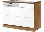 Spülenschrank KOCHSTATION "KS-Brindisi", weiß (weiß hochglanz, wotaneichefarbe), B:110cm H:85cm T:60cm, Holzwerkstoff, MDF, Schränke, Spülenschrank, 110 cm breit, inkl. Möbeltür für Geschirrspüler sowie Einbauspüle
