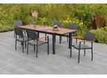 Garten-Essgruppe MERXX "Paxos", grau (graphit, grau, natur), Aluminium, Massivholz, Stoff, Sitzmöbel-Sets, Garten-Essgruppe