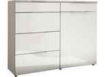 Kombikommode WIEMANN "Como", weiß (kieselgrau, dekor, glas weiß, chrom), B:140cm H:91,2cm T:43cm, Floatglas, Holzwerkstoff, Metall, Sideboards, Kombikommode, vormontiert