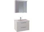 Badmöbel-Set SAPHIR "Trentino 2-teilig Keramik-Waschtisch mit LED-Spiegelschrank", weiß (weiß hochglanz), Kastenmöbel-Sets, Badmöbel-Set, Badmöbel-Set 79cm breit, inkl. Türdämpfer, 3 Türen, 2 Auszügen