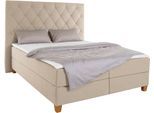 Boxspringbett HOME AFFAIRE "Harmones hoch", beige, B:183cm L:210cm, Struktur (100% Polyester), Komplettbetten, Boxspringbett, in 3 Breiten, Härtegrad auch im Mix mit je 1 Matratze in H2 und H3