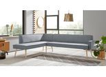 Eckbank EXXPO - SOFA FASHION "Lungo, moderne Kedernaht, bequem und elegant, hoher Holzfuß", silber, B:198cm H:84cm T:260cm, 100% Polyester, Sitzbänke, Eckbank, hochwertige Detailverarbeitung, frei im Raum stellbar