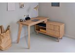 Eckschreibtisch JAHNKE "WAVE C 150 E", braun (montana eiche, montana eiche, montana eiche), B:140cm H:76,2cm T:120cm, Tische, Eckschreibtisch, Eckschreibtisch, Fronten in Wellendesign, wechselseitig montierbar