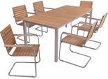 Garten-Essgruppe GARDEN PLEASURE "Tischgruppe »DALLAS/DENVER Set 05«", beige (natur, blank), Teak FSC 100%, Sitzmöbel-Sets, Garten-Essgruppe, 4 Stühle (stapelbar), Tisch LxB: 200x90 cm
