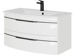 Waschtisch SAPHIR "Serie 7045 Mineralmarmor-Waschtisch und Unterschrank, 91 cm breit", weiß (weiß hochglanz), B:91cm H:50,2cm T:50,1cm, Waschtische, Waschtisch, Waschplatz mit 2 Schubladen, Badmöbel Set mit Waschtisch