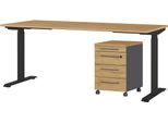 Büromöbel-Set GERMANIA "Agenda", schwarz (grandson, eiche, nachbildung, schwarz), B:180cm T:80cm, Holzwerkstoff, Kunststoff, Metall, Arbeitsmöbel-Sets, Büromöbel-Set, Set bestehend aus höhenverstellbarem Schreibtisch und Rollcontainer
