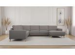 Wohnlandschaft OTTO HOME "Oland Skandi, weicher Chenille-Stoff", grau, B:342cm H:85cm T:260cm, 100% Polyester, Sofas, Wohnlandschaft, U-Form, 342 cm, Wellenunterfederung, Skandi-Design, Massivholzfüße