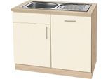 Spülenschrank WIHO KÜCHEN "Kiel", beige (front: magnolia, korpus: sonoma eiche), B:110cm H:85cm T:60cm, Schränke, Spülenschrank, 110 cm breit, inkl. Tür/Griff/Sockel für Geschirrspüler