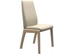Polsterstuhl STRESSLESS "Laurel", beige (cream batick, walnuss), B:57cm H:105cm T:60cm, Leder BATICK: BATICK ist ein leicht korrigiertes, durchgefärbtes und genarbtes Möbelleder, bei dem die meisten Unebenheiten und Spuren in der Regel entfernt wurden., Stühle, Polsterstuhl, High Back, Größe L, mit abgerundeten Beinen in Walnuss