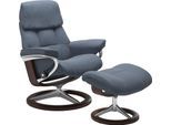 Relaxsessel STRESSLESS "Ruby", blau (sparrow blau paloma), B:78cm H:100cm T:76cm, Leder PALOMA: durchgefärbtes Semianilin-Möbelleder;Leder BATICK: durchgefärbtes und genarbtes Möbelleder, Sessel, Relaxsessel, mit Signature Base, Größe M, Gestell Eiche, Wenge, Braun & Schwarz