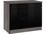 Unterschrank KOCHSTATION "KS-Virginia", schwarz (schwarz hochglanz), B:100cm H:85cm T:60cm, Holzwerkstoff, MDF, Schränke, Unterschrank, 100 cm breit, mit 2 Türen und 2 Schubkästen