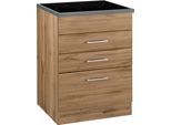 Kochfeldumbauschrank KOCHSTATION "KS-Colmar", braun (wotaneiche), B:60cm H:85cm T:60cm, Holzwerkstoff, Schränke, Kochfeldumbauschrank, 60 cm, mit Metallgriff, 2 Schubkästen und 1 Auszug