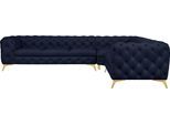 Chesterfield-Sofa HOME AFFAIRE "Ecksofa GLYNIS L-Form mit Wellenunterfederung, Maße B/T/H 323/264/75cm", blau (deep ocean), B:323cm H:75cm T:264cm, Struktur (100% Polyester);Samtoptik (100% Polyester), Sofas, Chesterfield-Sofa, aufwändige Knopfheftung, moderne Chesterfield Optik, Fußfarbe wählbar