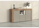Sideboard OTTO HOME "CHRONOS Breite 155 cm mit 3 Türen, 1 offenes und 6 geschlossene Fächer", taube matt, eiche wotan, B:155cm H:85cm T:40cm, Sideboards, Sideboard, Sideboard,Kommode, Schrank, Grifflos mit Push to Open, Made in Italy