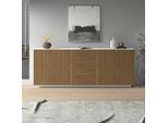 Sideboard HOME AFFAIRE "Vega Sideboard,Kommode,220 cm", weiß (weiß matt, canneté hell), B:220cm H:86cm T:43cm, Sideboards, Sideboard, mit 4 Türen und 3 Schubladen,Fronten mit Rillen-Optik