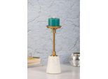 Kerzenständer KAYOOM "Fayya 225", weiß (goldfarben, weiß), B:10cm H:30cm T:10cm Ø:10cm, Aluminium, Marmor, Kerzenhalter, Kerzenständer, Höhe ca. 30 cm