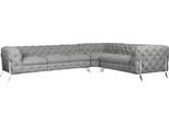 Chesterfield-Sofa HOME AFFAIRE "Amaury L-Form", silber, B:323cm H:75cm T:264cm, Struktur (100% Polyester);Samtoptik (100% Polyester), Sofas, Chesterfield-Sofa, großes Ecksofa, Chesterfield-Optik, Breite 323 cm, Fußfarbe wählbar
