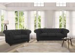 Sitzgruppe HOME AFFAIRE "Duc", grau (anthrazit), Samtoptik, Sitzmöbel-Sets, Sitzgruppe, Bestehend aus 2-Sitzer und 3-Sitzer, Knopfheftung im Rücken