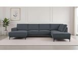 Wohnlandschaft OTTO HOME "XXL Sofa Oland, Struktur, Flachgewebe, Luxus-Microfaser, Boucle", grau (dunkelgrau), B:345cm H:85cm T:210cm, 92%PES 8%NY, Sofas, Wohnlandschaft, U-Form, 345 cm, Wellenunterfederung, Skandi-Design, Metallfüße