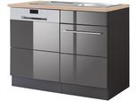 Spülenschrank KOCHSTATION "KS-Wien", grau (grau hochglanz), B:110cm H:85cm T:60cm, Holzwerkstoff, MDF, Schränke, Spülenschrank, Breite 110 cm, inkl. Möbelfront für teilintegrierbaren Geschirrspüler