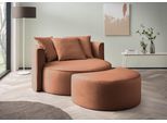 XXL-Sessel "ISALIE, Rundsessel mit Hocker, Lesesessel, Loveseat, Big-Sessel", braun (rostfarben), B:153cm H:98cm T:208cm, LEGER HOME BY LENA GERCKE, Sessel, XXL-Sessel, trendige Stoffe, 3 Zierkissen, große Sitzfläche, Cord, Samt, Bouclé