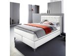 Boxspringbett HOME AFFAIRE "Coos", schwarz-weiß (weiß, schwarz), B:149cm L:212cm, Bezug Topper 100% Polyester;Kunstleder, Komplettbetten, Boxspringbett, mit besonderer Steppung im Kopfteil, 3 Matratzenarten, 2 Härtegrade