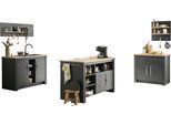 Küche OTTO HOME "KS-Westminster", grau (küche: grau, korpus: grau dunkel, arbeitsplatte: eiche wotanfarben), B:226cm T:60cm, Komplettküchen-Sets, Küche, Breite 226 cm, ohne E-Geräte