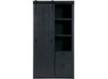 Vitrine WOOOD "Slide, mit Schiebetür", schwarz, B:122cm H:230cm T:37cm, Holzwerkstoff, Schränke, Vitrine, mit 4 Schubkästen, H 230 cm x B 120 cm