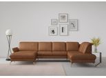 Wohnlandschaft SIT & MORE "Fashion U-Form", braun (cognac), B:338cm H:84cm T:207cm, Sofas, Wohnlandschaft, wahlweise mit Kopfteilverstellung, Vorziehsitz, motorisch, Nickelfüße