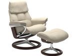 Hocker STRESSLESS "Ruby", beige (cream batick), B:53cm H:41cm T:39cm, Leder BATICK: durchgefärbtes und genarbtes Möbelleder;Leder PALOMA: durchgefärbtes Semianilin-Möbelleder, Hocker, Hocker, mit Signature Base, Gestell Eiche, Wenge, Braun & Schwarz