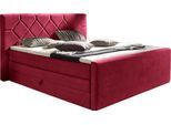 Boxspringbett HOME AFFAIRE "Atlanta", rot, B:200cm L:221cm, Kunststoff, Massivholz, Stoff, Komplettbetten, Boxspringbett, inklusive Topper und Bettkasten