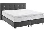 Boxspringbett, grau (anthrazit), B:215cm L:210cm, Bezug: Microvelours 100% Polyester;Polsterung: 100% Polyester, WESTFALIA SCHLAFKOMFORT, Komplettbetten, Boxspringbett, mit Knöpfen in Kristalloptik, wahlweise mit Topper