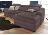 Ecksofa EXXPO - SOFA FASHION "Lotos, bequem und funktionell, Federkern, Breite 242cm, L-Form", braun (schoko), B:242cm H:92cm T:98cm, NaturLEDER (echtes Rindsleder) in Sitz und Rücken. Korpus in passendem Kunstleder SOFTLUX bezogen;Luxus-Kunstleder, Sofas, Ecksofa, mit Kopf- bzw. Rückenverstellung, wahlweise mit Bettfunktion