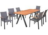 Garten-Essgruppe GARDEN PLEASURE "DAVINA", grau (anthrazit, dunkelgrau, braun, dunkelgrau, anthrazit), B:280cm H:89cm T:190cm, Aluminium, FSC-zertifiziertes Massivholz, Polyester, Sitzmöbel-Sets, Garten-Essgruppe, mit platzsparenden Stapelstühlen
