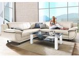 Ecksofa TRENDMANUFAKTUR "Rondo wahlweise mit Schlaffunktion, 267x247 cm (BxT), breite Armlehnen", weiß (altweiß), B:267cm H:85cm T:247cm, Kunstleder SOFTLUX;Microfaser PRIMABELLE (100% Polyester);NaturLEDER (echtes Rindsleder);Struktur (54% Polyacryl, 46% Polyester), Sofas, Ecksofa, L-Form, wahlweise mit Federkern bestellbar, Füße schwarz