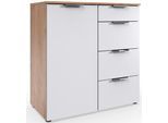 Kombikommode WIMEX "Level by fresh to go", weiß (front weiß, korpus plankeneiche nachbildung), B:81cm H:84cm T:41cm, Holzwerkstoff, Sideboards, Kombikommode, 1-türig, mit 4 Schubladen und soft-close Funktion, 84cm breit