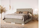 Bett HOME AFFAIRE "SACY mit Matratze und Topper, in 2 Breiten (160 und 180 cm)", grau (taupe), B:182cm H:121cm L:209cm, 100% Polyester, Betten, Bett, Boxspringbett mit Kopfteil, Bettkasten, Matratze (BFK/TFK) und Topper