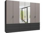 Falttürenschrank WIMEX "Oxford by fresh to go, in der Breite 300cm, in 2 Höhen erhältlich", grau (grafit, saharagrau), Schränke, Grafit, B/H/T: 300cm x 216cm x 58cm, Schubladen: 9 Stk. Türen: 6 Stk. mit Spiegel, Holzwerkstoff, Falttürenschrank, mit hochwertigen Falttüren für den perfekten Überblick, B:300cm H:216cm T:58cm