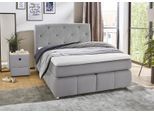 Boxspringbett JOCKENHÖFER GRUPPE "Bella erhältlich in 140 & 180cm Breite", grau (hellgrau 485, 29), B:150cm L:226cm, Bettgestell und seitliche Einfassung der Matratzen: Mikrofaser, Samtähnlich (100% Polyester);Topper: 100% Polyurethan, Bezug (100% Polyester) abnehmbar und waschbar bis 60º C;Spiegelfläche der Matratze: 100% Polyester, Komplettbetten, Boxspringbett, mit Kaltschaum-Topper und Rauchgl