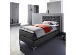 Boxspringbett HOME AFFAIRE "Coos", schwarz (schwarz, weiß), B:109cm L:212cm, Bezug Topper 100% Polyester;Kunstleder, Komplettbetten, Boxspringbett, mit besonderer Steppung im Kopfteil, 3 Matratzenarten, 2 Härtegrade
