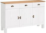 Unterschrank HOME AFFAIRE "Oslo", gelb (cremefarben, honigfarben), B:125cm H:85cm T:38cm, Massivholz, Schränke, Unterschrank, 125 cm breit, 38 cm tief, als Sideboard, 3 Türen, 2 Schubladen