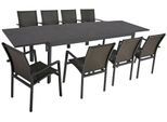 Garten-Essgruppe GARDEN PLEASURE "NEREA", grau (anthrazit, anthrazit, anthrazit), B:300cm H:89cm T:200cm, Aluminium, Glas, Kunststoff, Sitzmöbel-Sets, Garten-Essgruppe, mit ausziehbarem Tisch