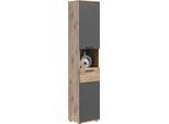 Hochschrank WELLTIME "Riga, Breite 37 cm, 2 Türen (Türanschlag wechselbar), 1 offenes Fach", braun (holzfarben), B:37cm H:190cm T:34cm, FSC-zertifizierter Holzwerkstoff, Schränke, Hochschrank, Standschrank, Badmöbel, Badschrank, Schrank, Bad, Badezimmer