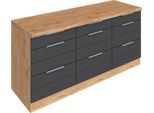 Unterschrank KOCHSTATION "KS-Luhe", grau (grau matt, wotaneichefarben), B:180cm H:86cm T:60cm, MDF, Schränke, Unterschrank, 180 cm breit, für viel Stauraum, MDF-Fronten mit waagerechter Lisene