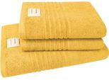 Handtuch Set DYCKHOFF "Nature", gelb (amber), 3 Stk., Frottier, Frottier, Obermaterial: 100% Baumwolle, Handtuch-Sets, Handtuch Set, 3er Set: 2x Handtücher, je 50 x 100 cm & 1x Badetuch 70 x 140 cm