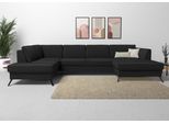 Wohnlandschaft SIT & MORE "Olsen U-Form", schwarz, B:335cm H:88cm T:201cm, 100% Polyester, Sofas, Wohnlandschaft, inklusive Sitztiefenverstellung, wahlweise mit Bettfunktion, 15cm hoch