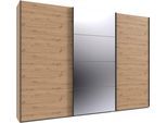 Kleiderschrank WIMEX "Mugano, Made in Germany, Lieferung bis in Deine Etage und Stellort", schwarz (artisan, eiche nachbildung, griffe schwarz), B:313cm H:236cm T:65cm, Holzwerkstoff, Schränke, Kleiderschrank, 3 Schwebetüren, große Größen, mit oder ohne Spiegel, Metallgriffe