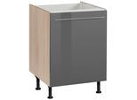 Spülenschrank OPTIFIT "Bern", grau (grau hochglanz, akaziefarben), B:60cm H:87cm T:58,4cm, Schränke, Spülenschrank, 60 cm breit, mit 1 Tür, mit höhenverstellbaren Füßen, mit Metallgriff