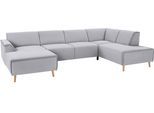 Wohnlandschaft HOME AFFAIRE "Janek Scandic Design, elegant und zeitlos U-Form", grau (hellgrau), B:324cm H:81cm T:191cm, Struktur fein ( 100% Polyester);Struktur weich (92% Polyester, 8% Nylon);Struktur weich (92% Polyester, 8% Nylon), Sofas, Wohnlandschaft, mit Federkern und Keder in scandinavischem Design